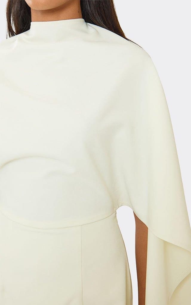 EGO Cape Open Back Playsuit In Cream Woven, Women's Size UK 6 - 2