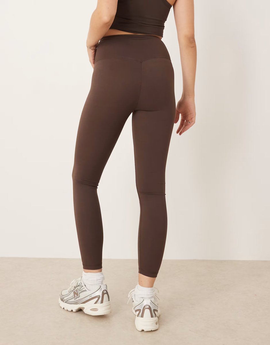 ASOS Gina Tricot co-ord highwaist ruched yoga leggings tights in dark brown - 3