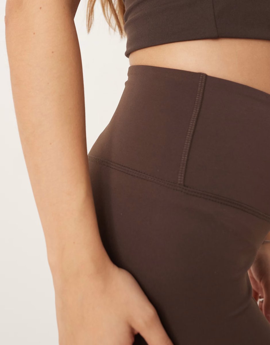 ASOS Gina Tricot co-ord highwaist ruched yoga leggings tights in dark brown - 4