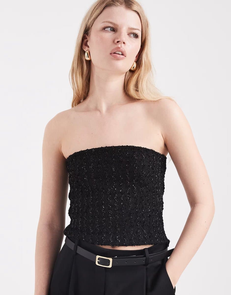 ASOS Pieces bandeau sequin top in black