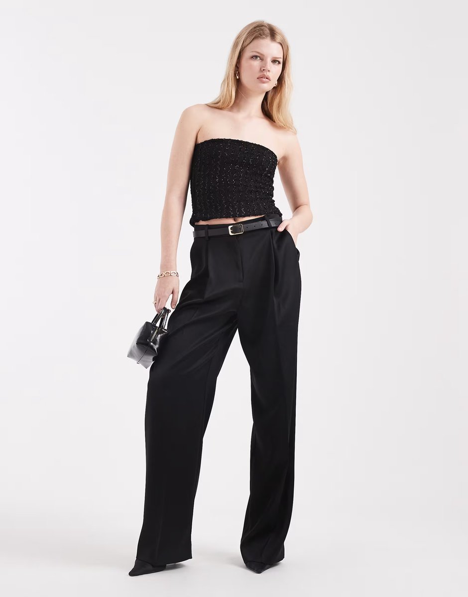ASOS Pieces bandeau sequin top in black - 2