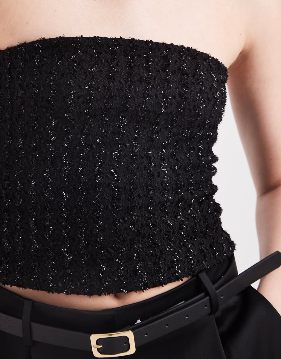 ASOS Pieces bandeau sequin top in black - 3