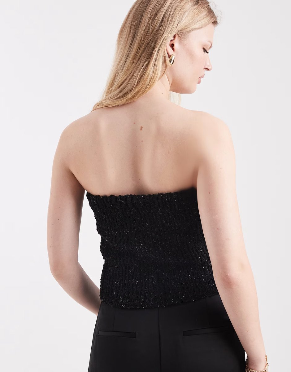 ASOS Pieces bandeau sequin top in black - 4