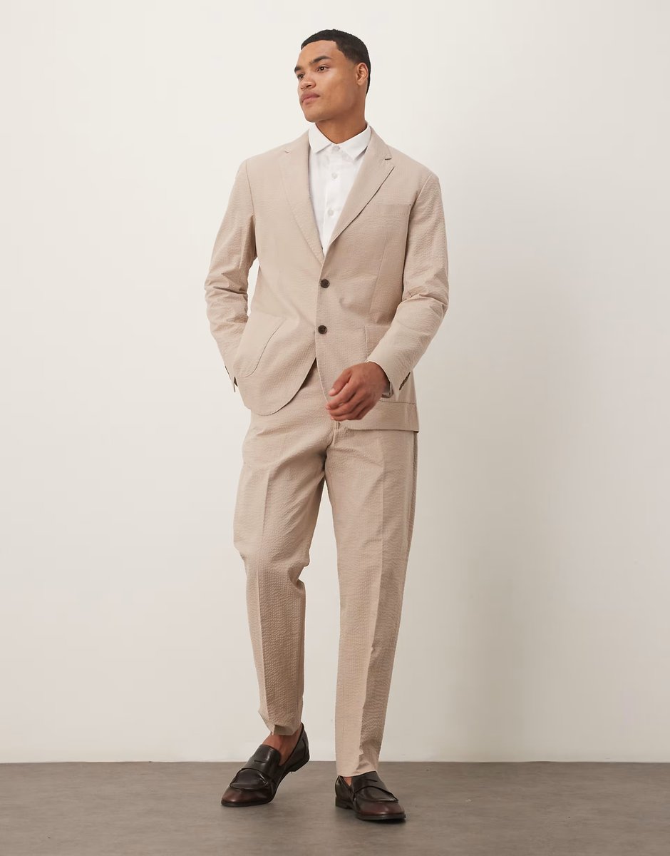 ASOS Selected seersucker regular fit blazer in cream - 2