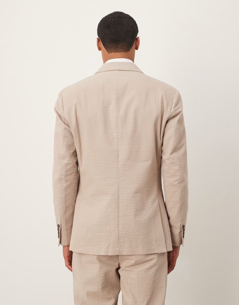 ASOS Selected seersucker regular fit blazer in cream - 3