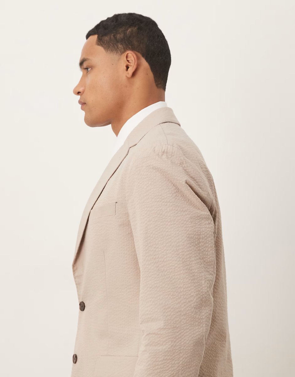 ASOS Selected seersucker regular fit blazer in cream - 4