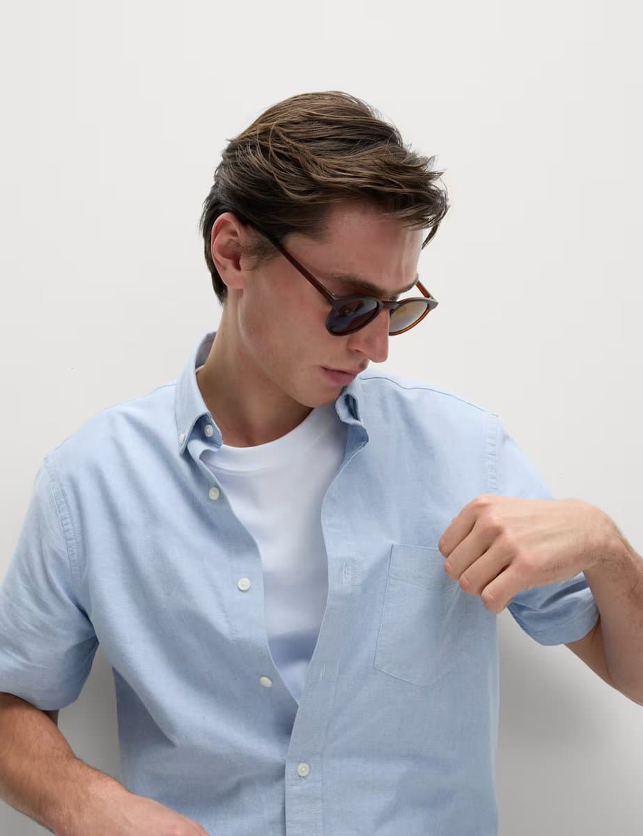 Marks & Spencer M&S Chambray Oxford Shirt Short Sleeve