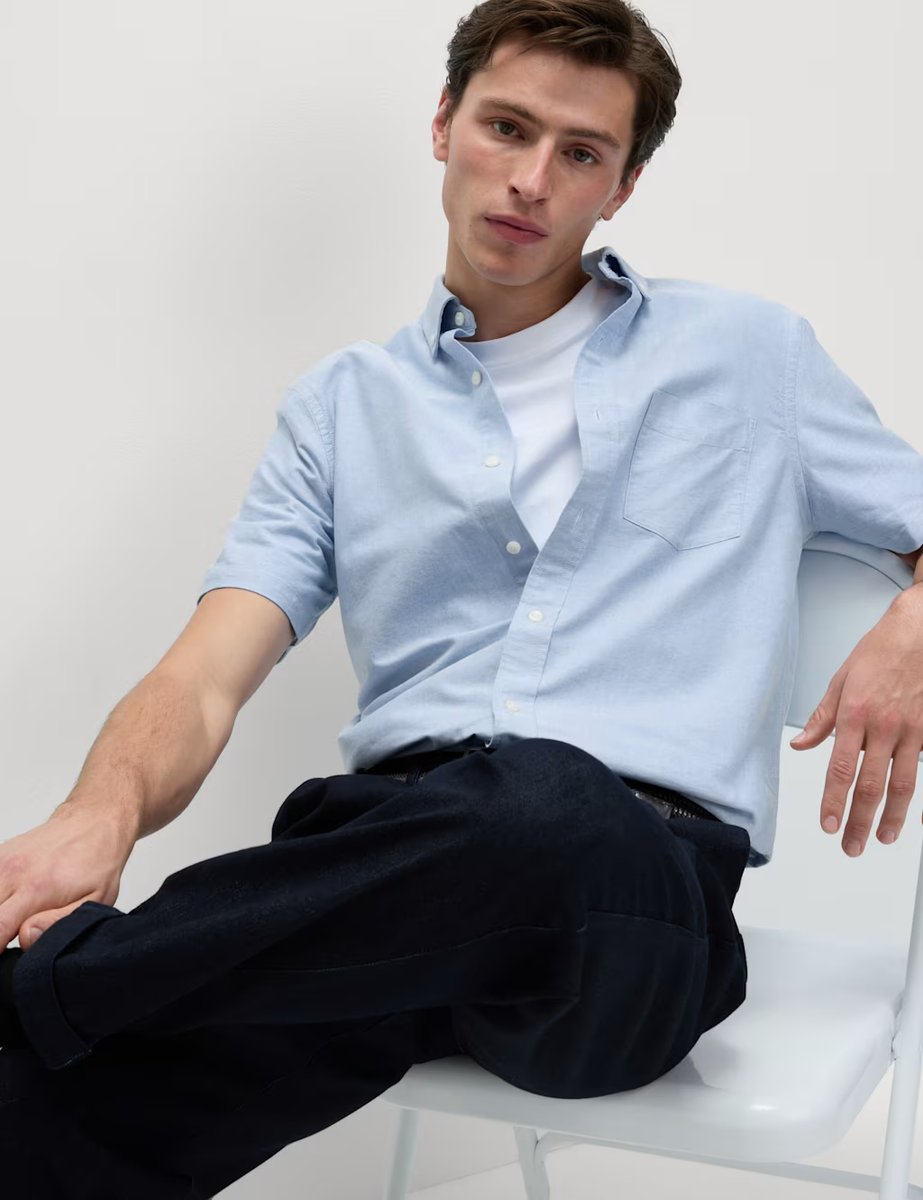 Marks & Spencer M&S Ultimate Pure Cotton Oxford Shirt Chambray - 4