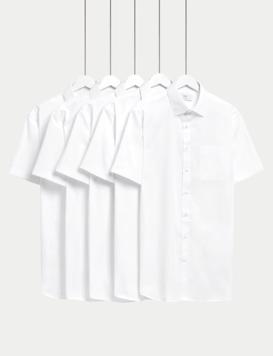 Marks & Spencer M&S 5 Pack Slim Fit Easy Iron Short Sleeve Shirts White