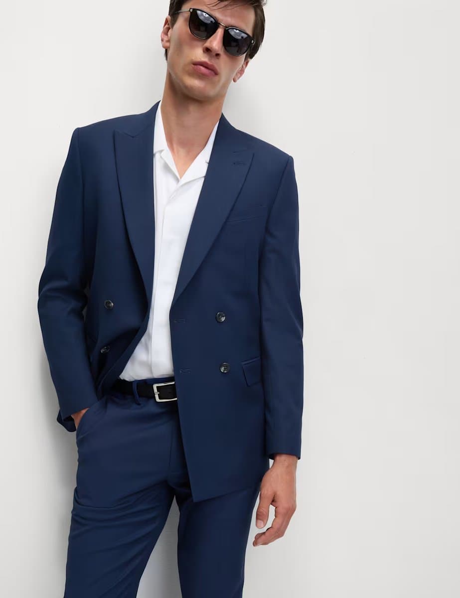 Marks & Spencer M&S Slim Fit Double Breasted Jacket with Stretch Dark Indigo