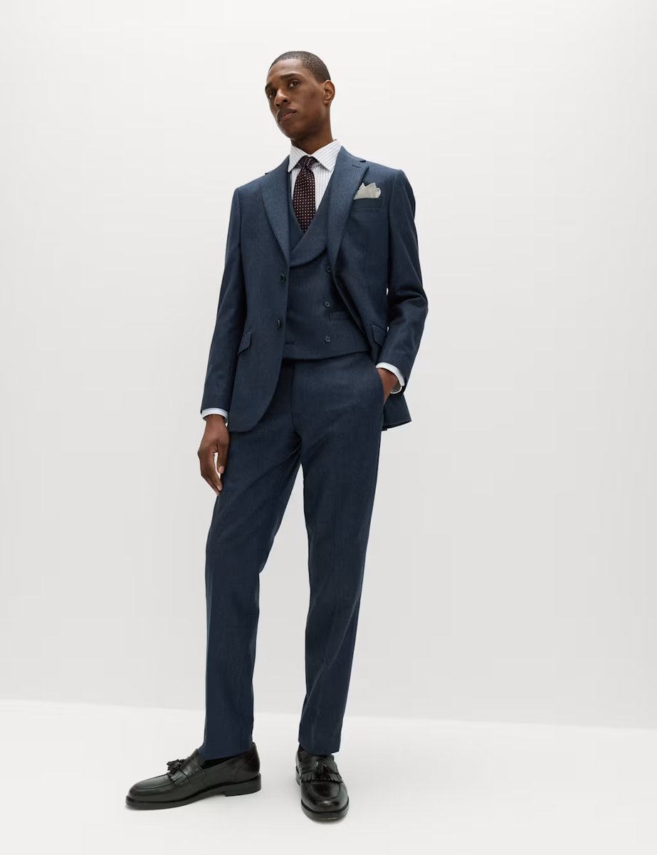 Marks & Spencer M&S Tailored Fit Italian Wool Rich Suit Trousers Navy - 2