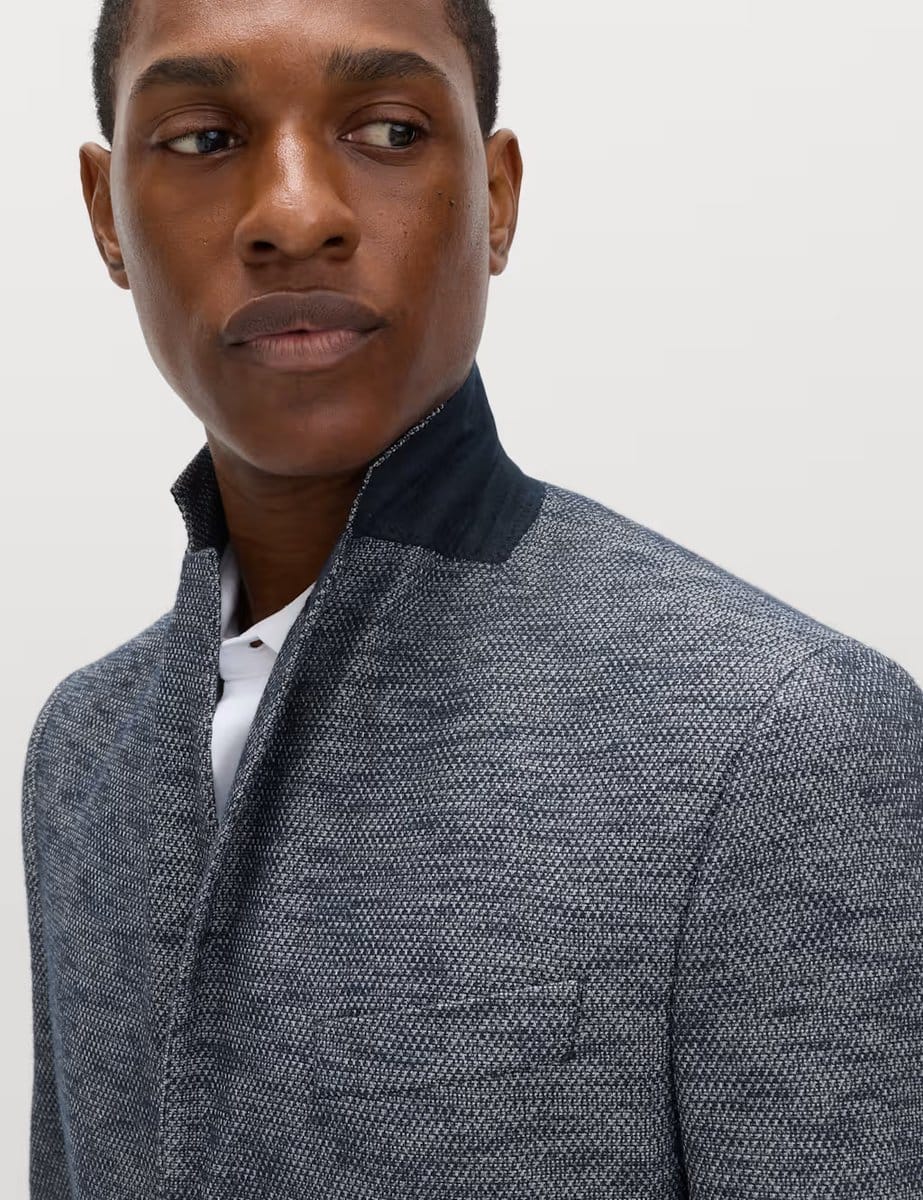 Marks & Spencer M&S Tailored Fit Textured Stretch Blazer Navy Mix - 1