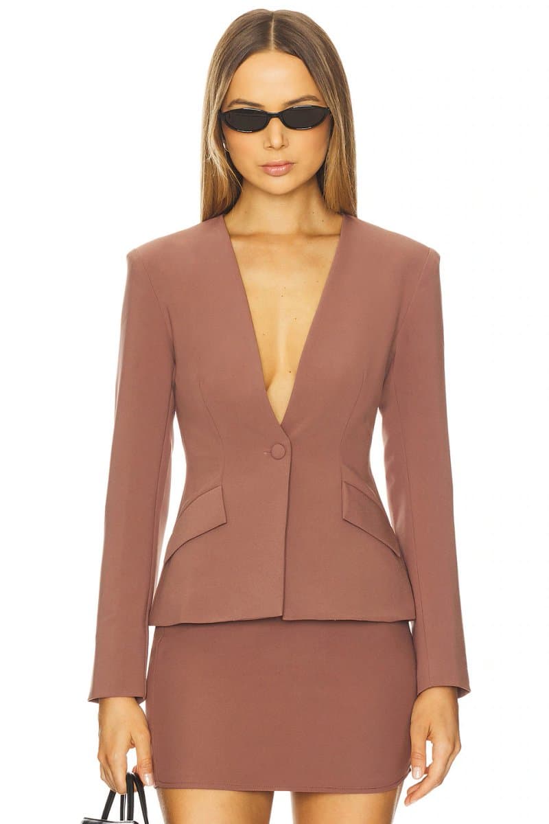 revolve Revolve Deep V Blazer in Brown