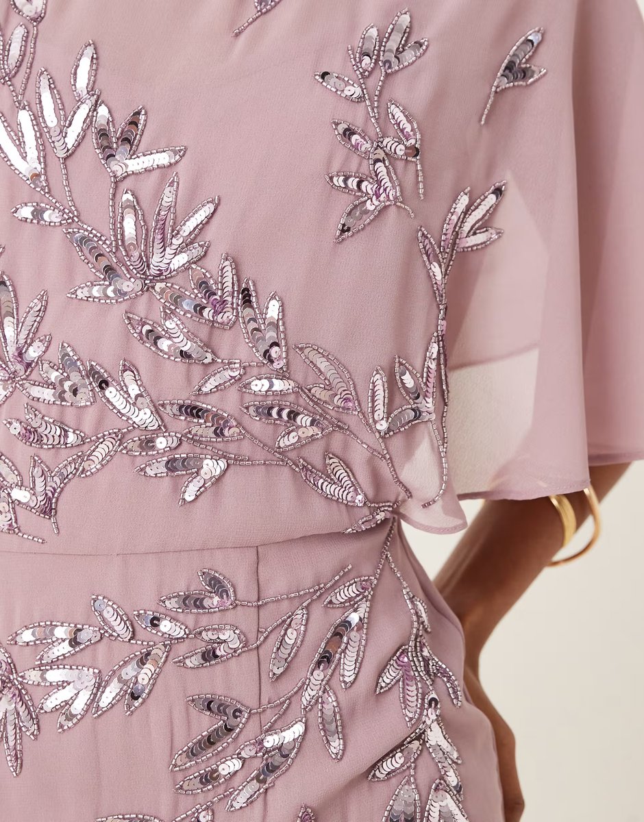 ASOS Maya Floral embellished angel sleeve maxi dress in moody lilac - 3