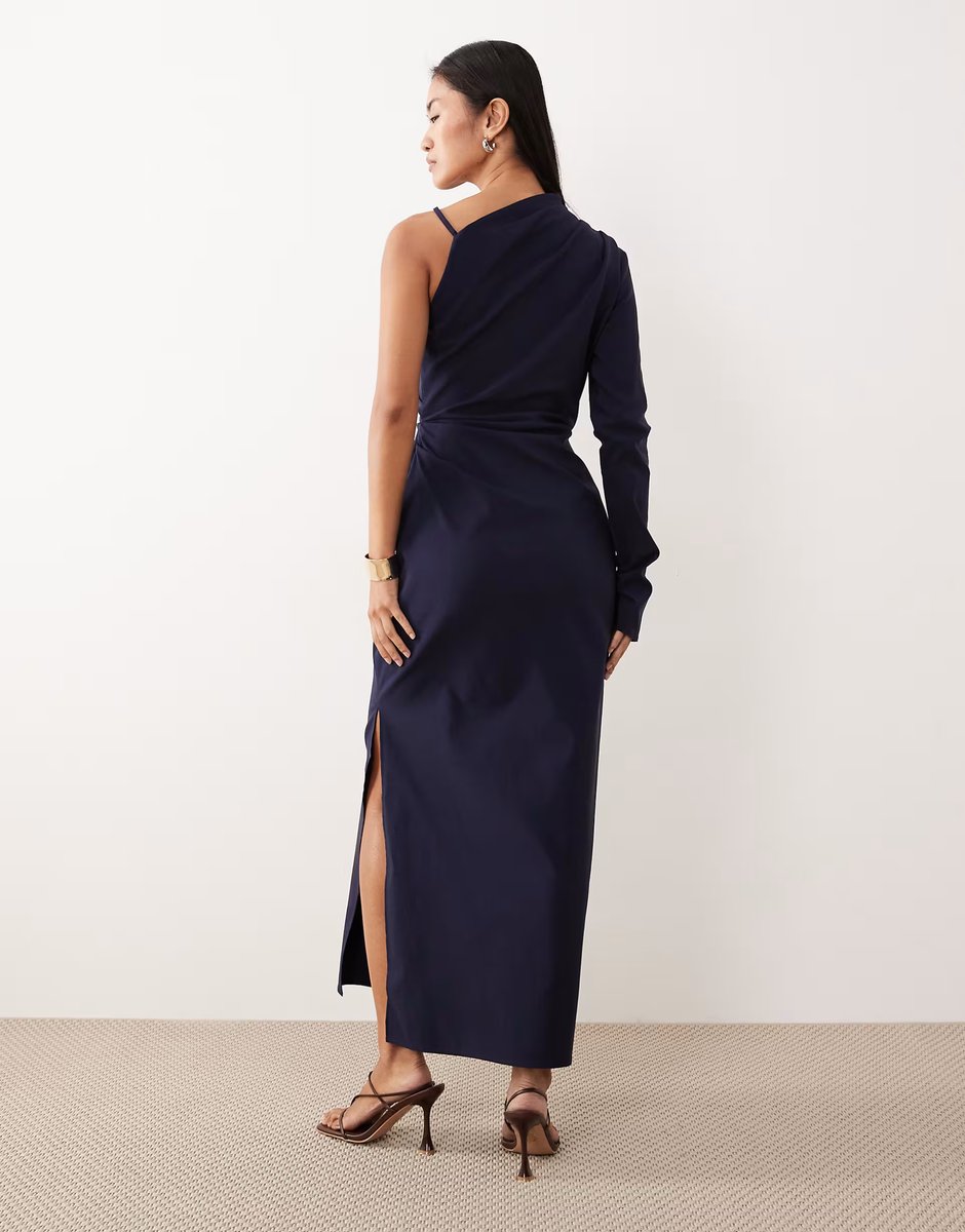 ASOS ASOS DESIGN one shoulder draped midi dress in navy - 4