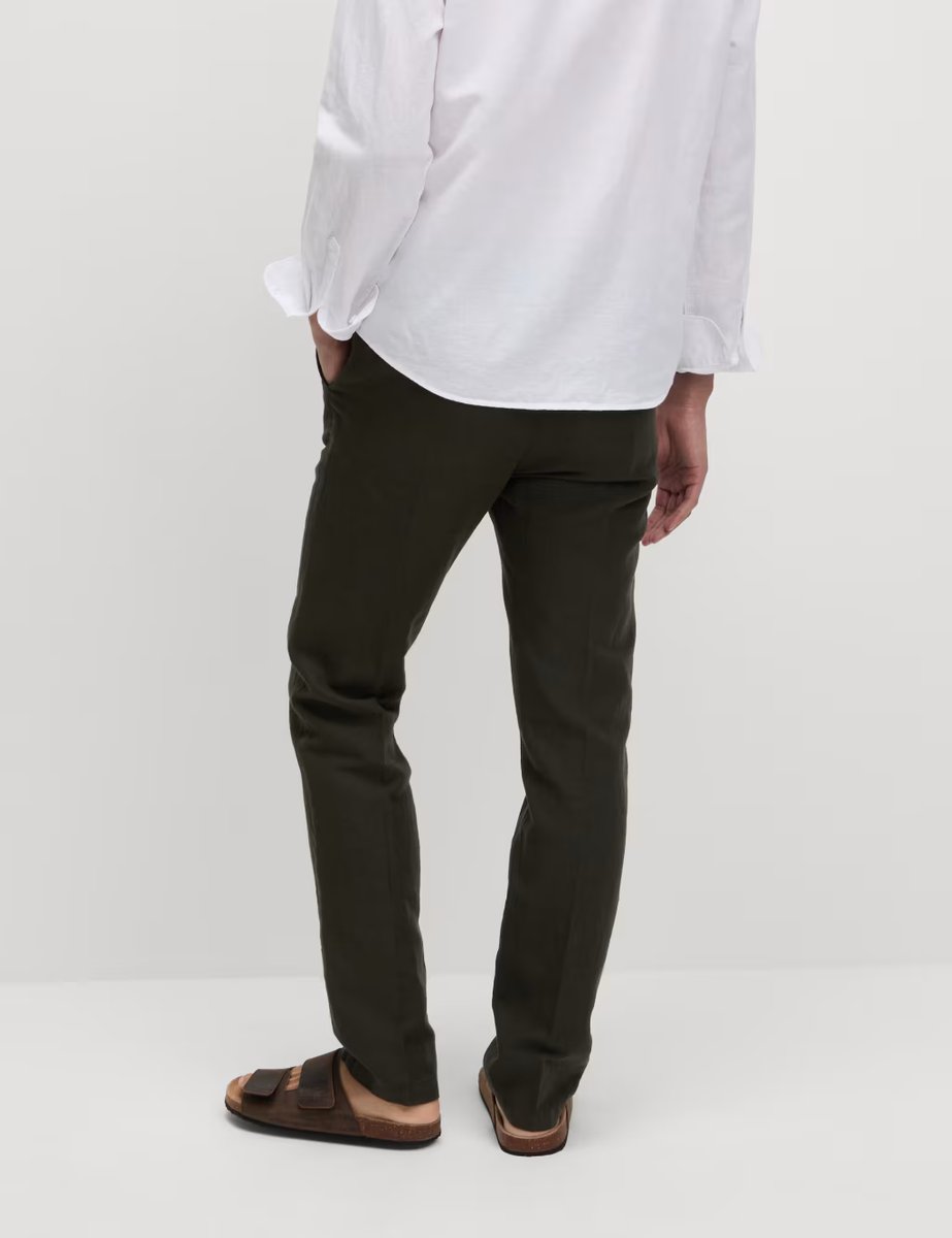 Marks & Spencer M&S Regular Fit Cotton Linen Blend Chinos Dark Khaki - 2