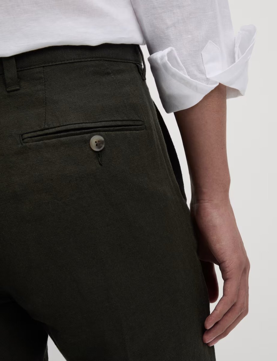 Marks & Spencer M&S Regular Fit Cotton Linen Blend Chinos Dark Khaki - 3