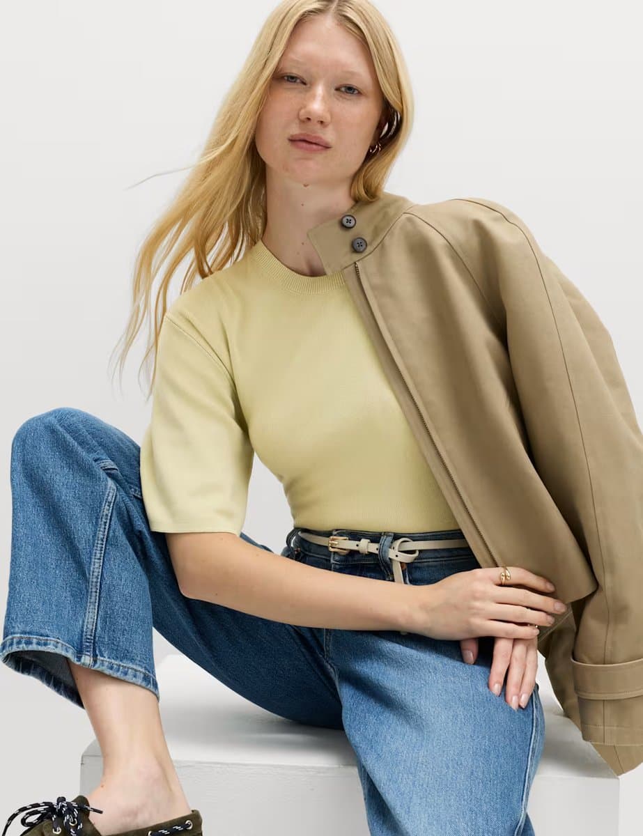 Marks & Spencer M&S Camomile Crew Neck Waisted Slim Fit Knitted Top