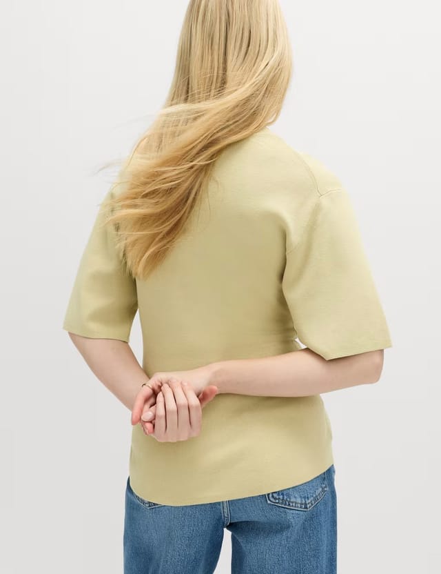 Marks & Spencer M&S Crew Neck Waisted Slim Fit Knitted Top Camomile - 3