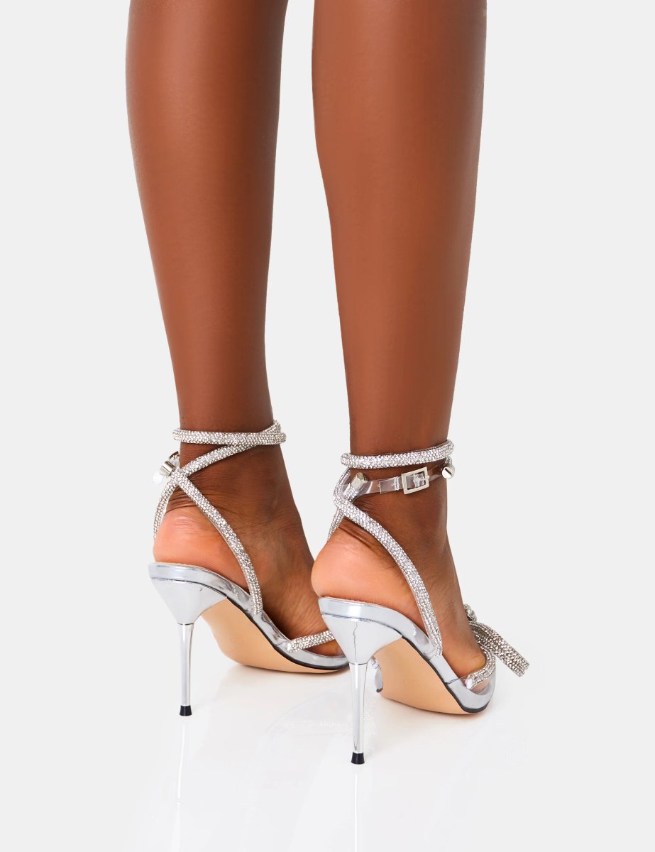 Public Desire Midnight Mid heel Clear Perspex Wrap Around Diamante Bow Pointed Toe - 4