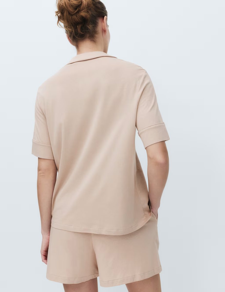 Marks & Spencer M&S Cotton Modal Revere Shortie Pyjama Set Fawn - 3