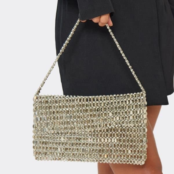 EGO EGO Gold Envelope Style Shoulder Bag with Silver Beads