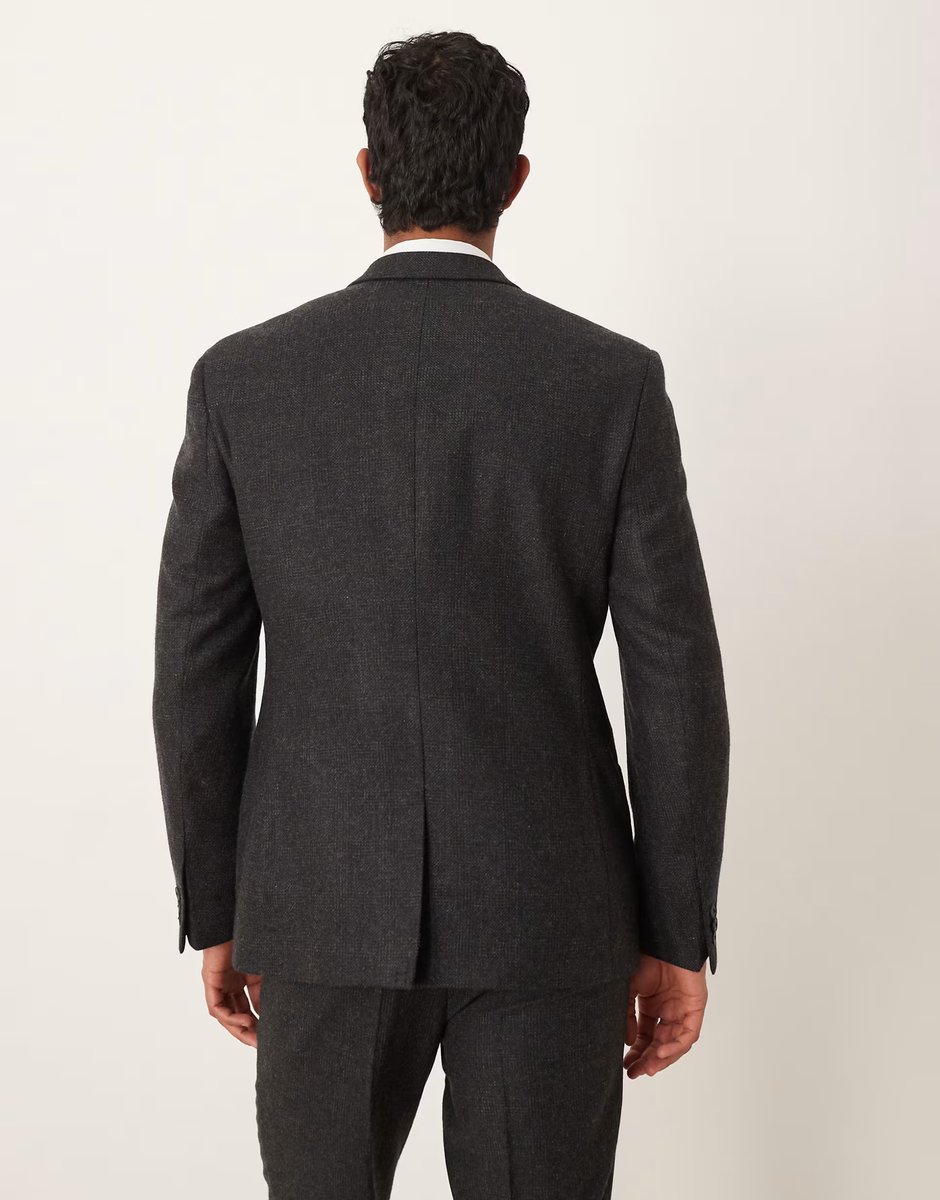 ASOS ASOS DESIGN slim suit jacket in wool blend black check - 3