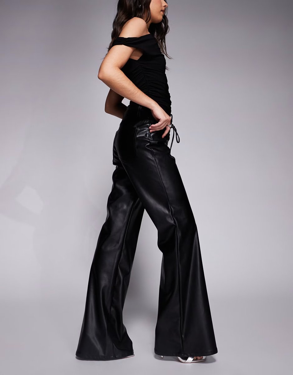 ASOS AFRM leather look lace up detail flared trousers in black - 3