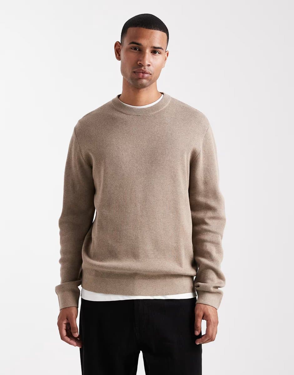 ASOS Jack & Jones premium knitted crew neck jumper in beige