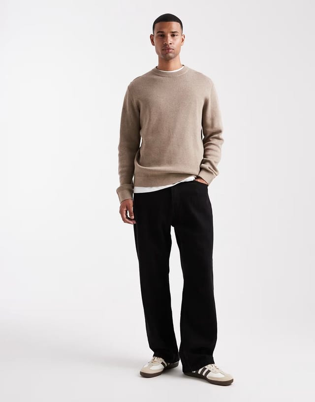 ASOS Jack & Jones premium knitted crew neck jumper in beige - 2