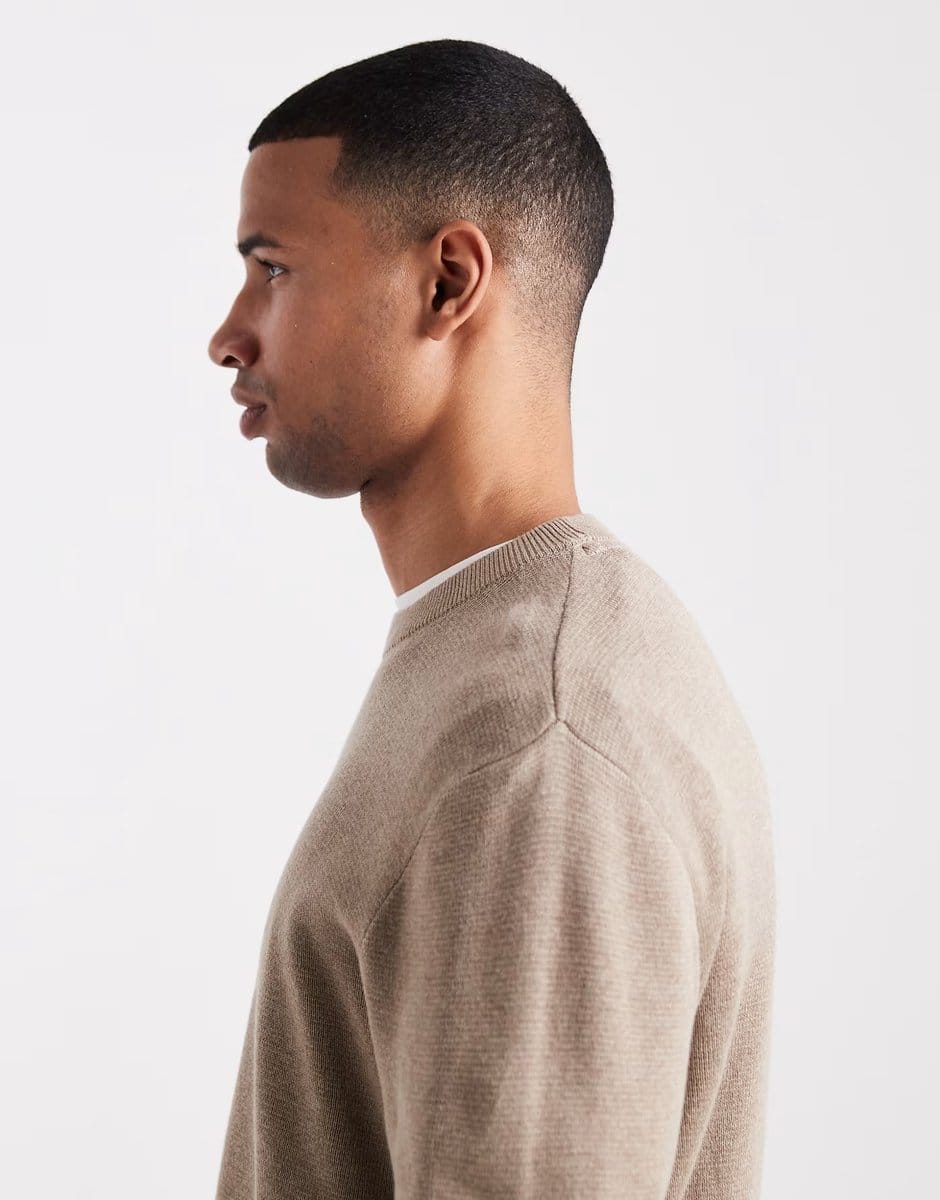 ASOS Jack & Jones premium knitted crew neck jumper in beige - 4
