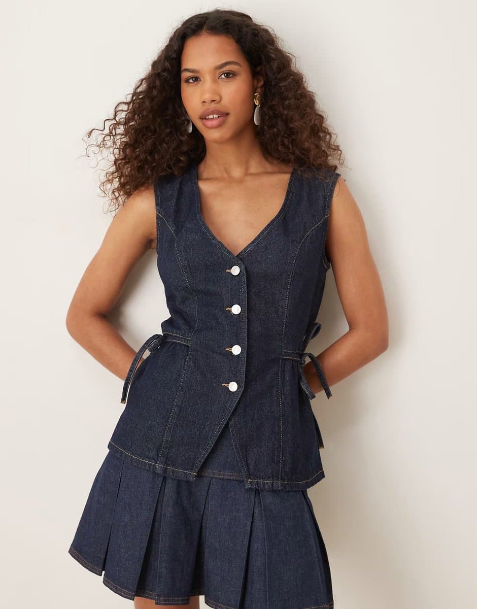ASOS ASOS DESIGN Indigo Denim Waistcoat