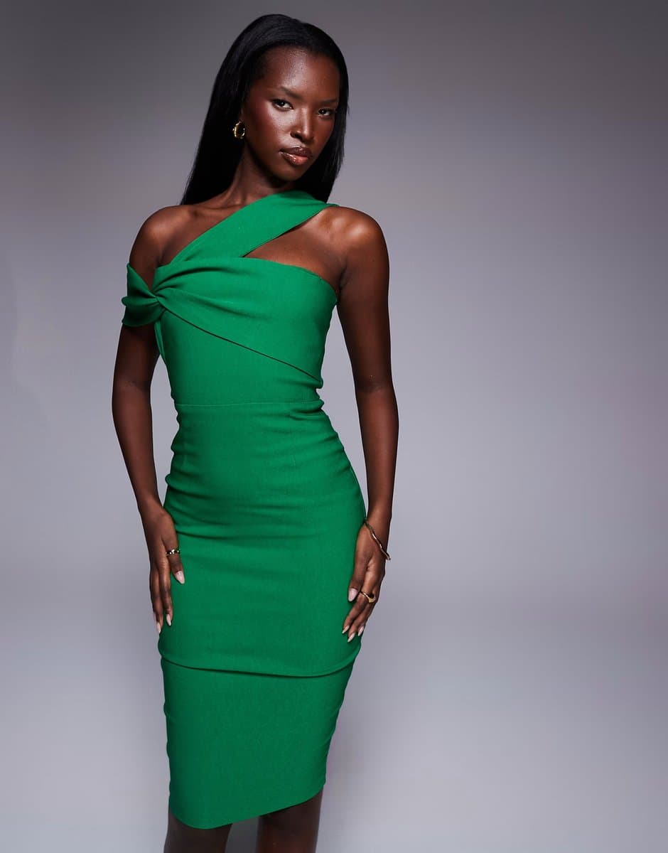 ASOS Vesper Bardot twist strap boycon midi dress in emerald