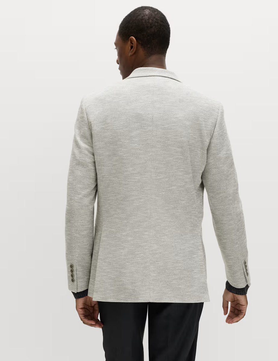 Marks & Spencer M&S Tailored Fit Textured Stretch Blazer Light Grey Mix - 3
