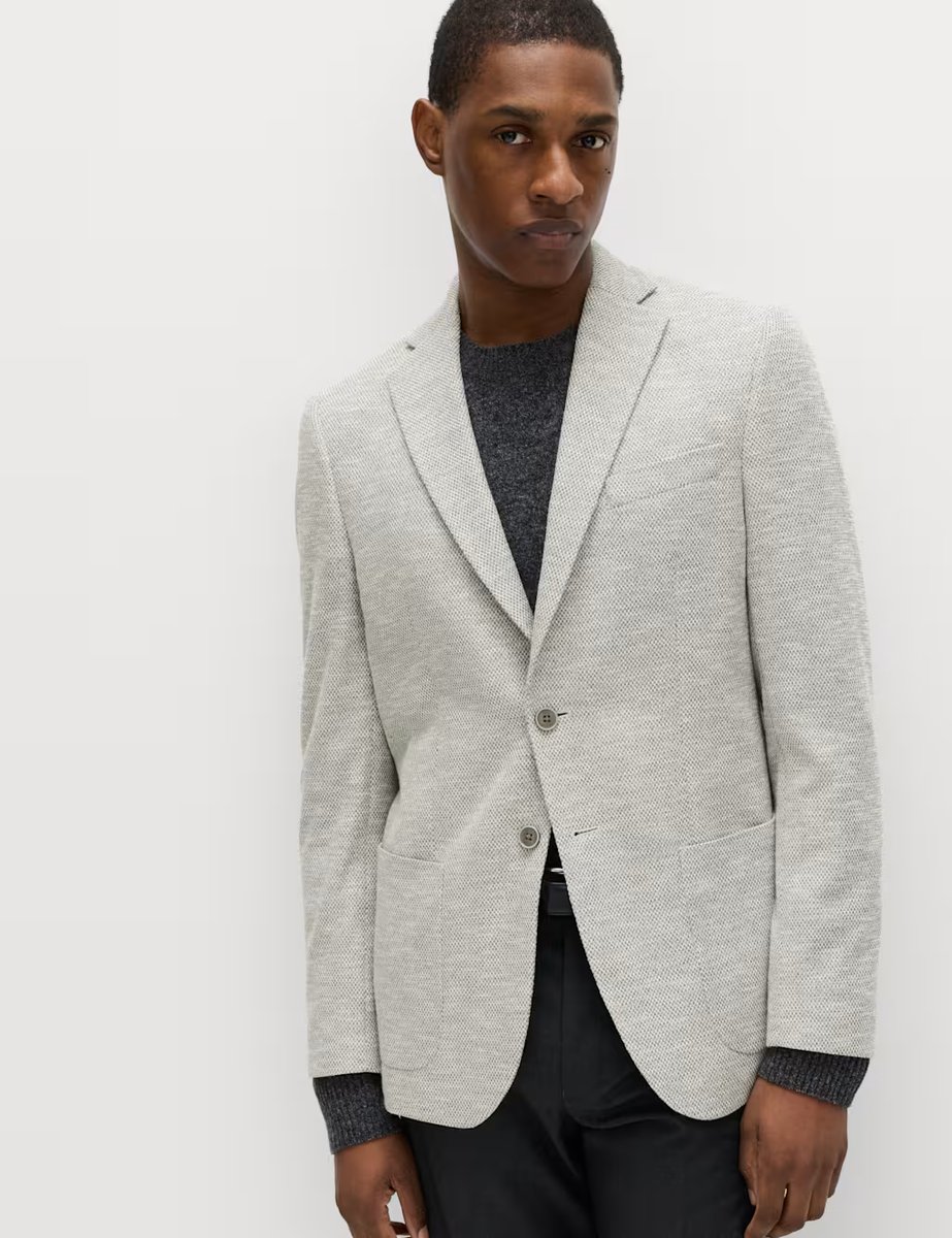 Marks & Spencer M&S Tailored Fit Textured Stretch Blazer Light Grey Mix - 4