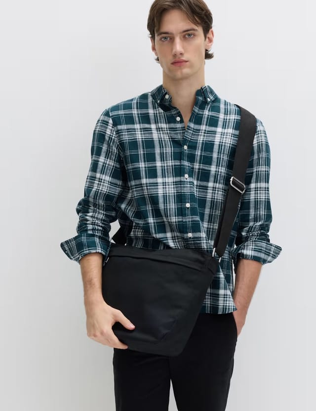 Marks & Spencer M&S Linen Cotton Blend Check Shirt Blue Mix - 2