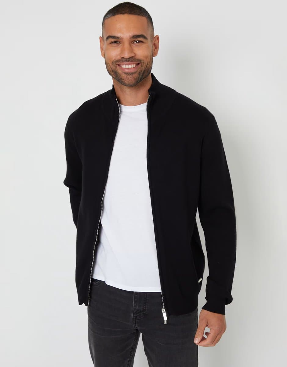 ASOS Threadbare Zip-through funnel neck knitted cardigan in black