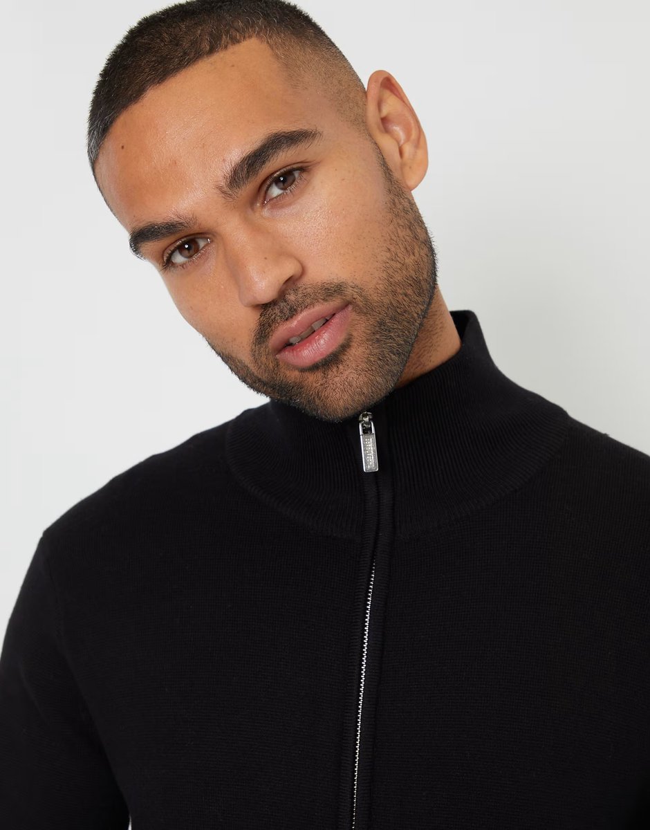 ASOS Threadbare Zip-through funnel neck knitted cardigan in black - 3