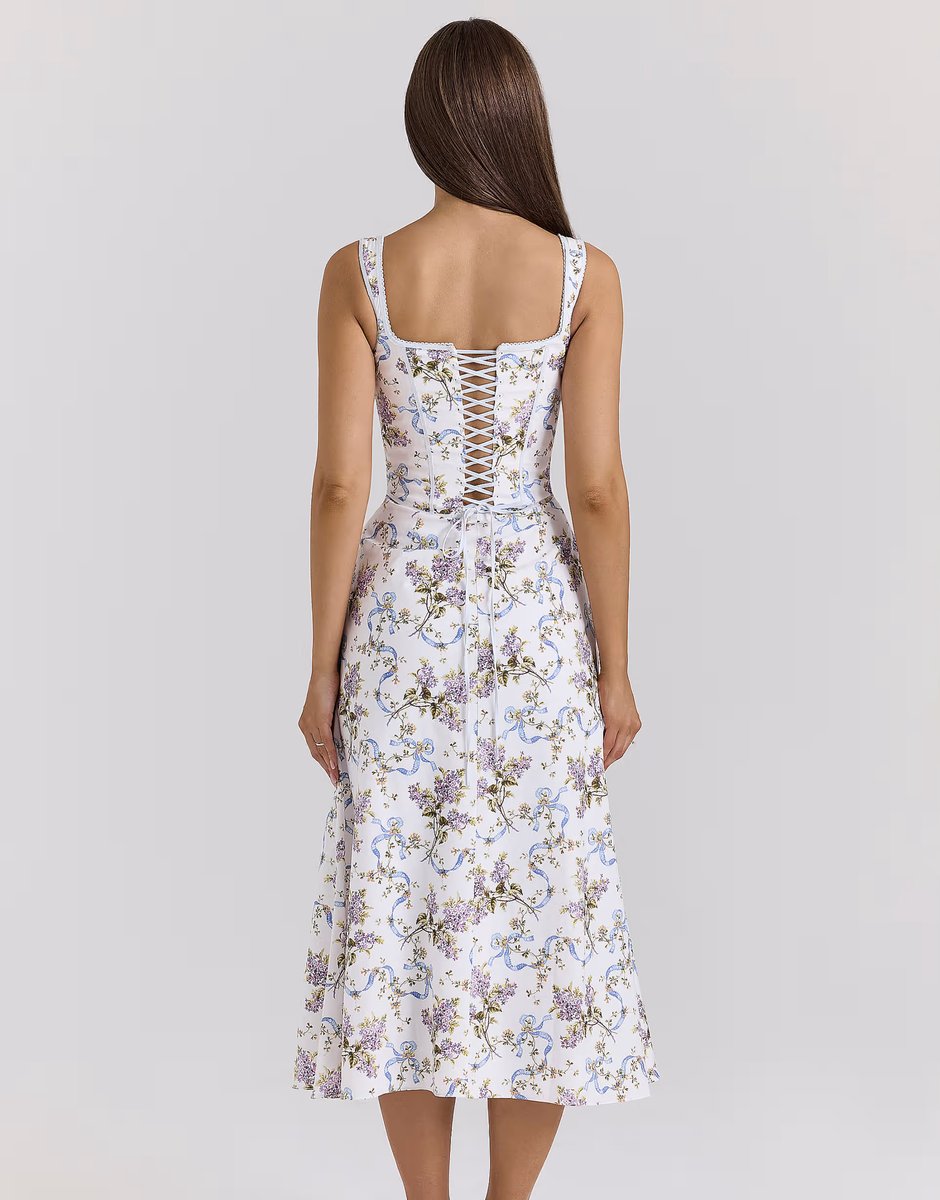 ASOS House of CB Dionne floral print cotton midi dress in off white - 2