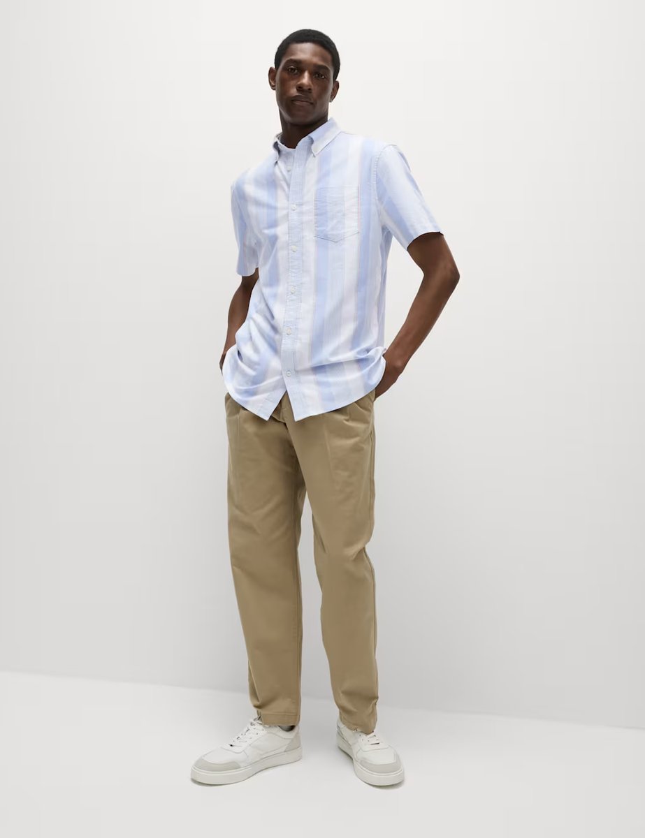 Marks & Spencer M&S Cotton Rich Striped Shirt Blue Mix - 2