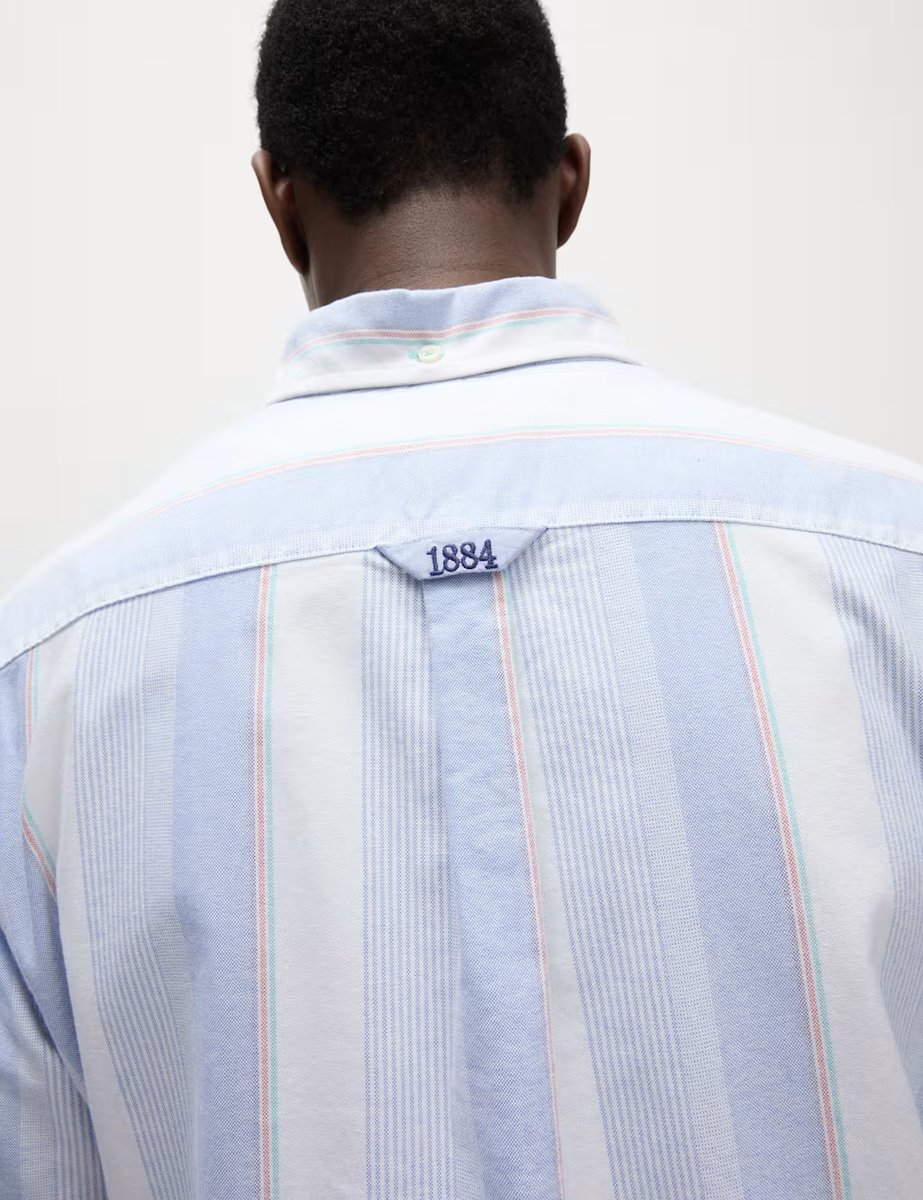 Marks & Spencer M&S Cotton Rich Striped Shirt Blue Mix - 3