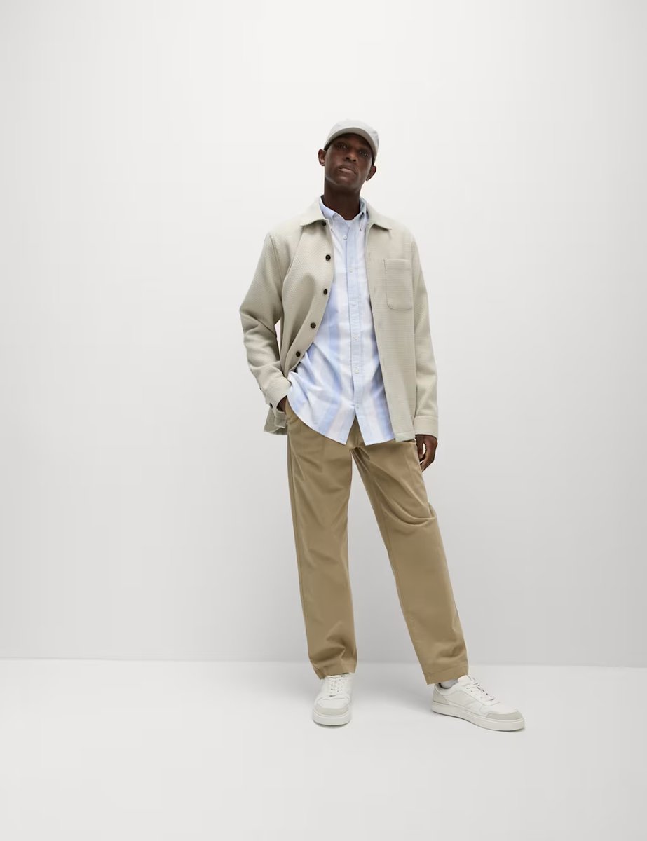 Marks & Spencer M&S Cotton Rich Striped Shirt Blue Mix - 4