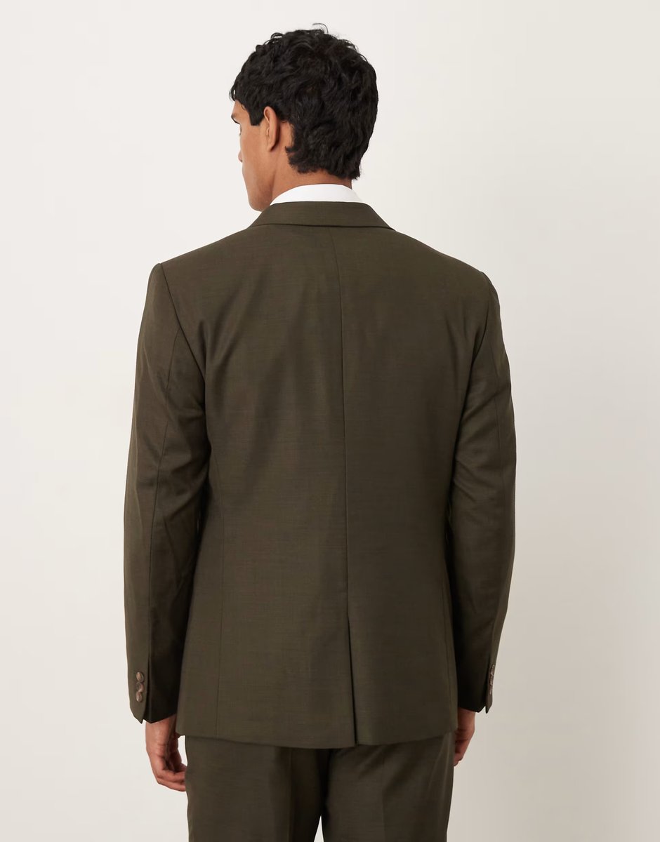 ASOS ASOS DESIGN slim suit jacket in olive green marl texture - 3