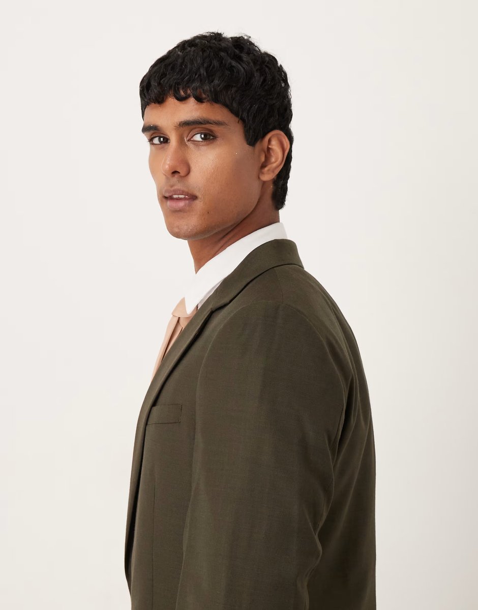 ASOS ASOS DESIGN slim suit jacket in olive green marl texture - 4