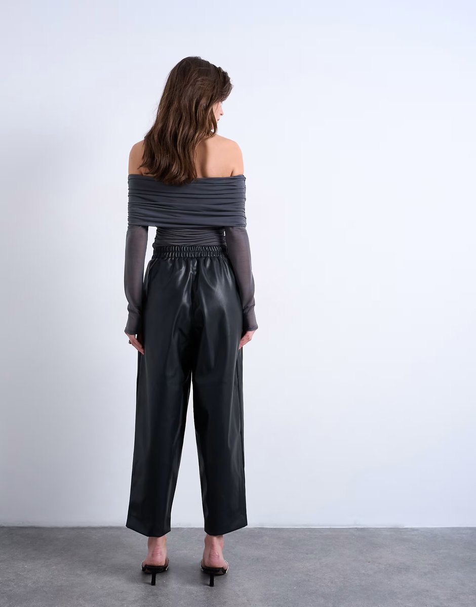ASOS Topshop faux leather awkward length pull on trouser in black - 4