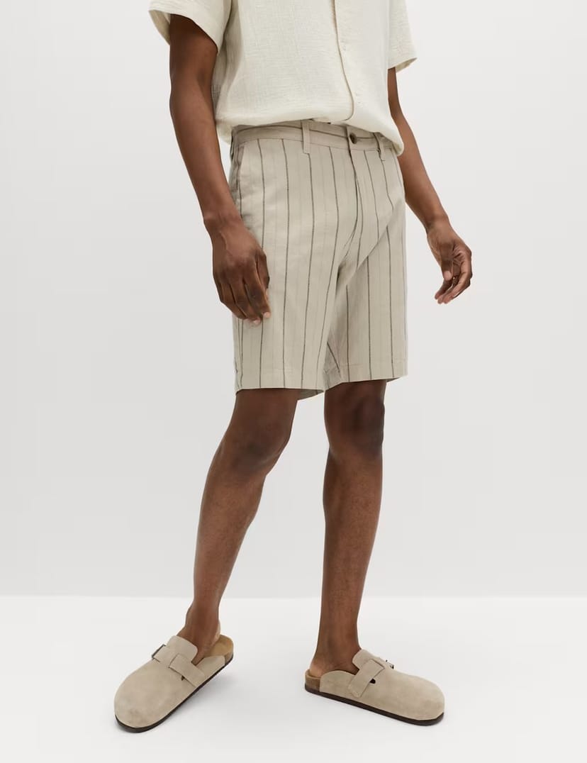 Marks & Spencer M&S Linen Blend Chino Shorts Stone/Khaki - 1