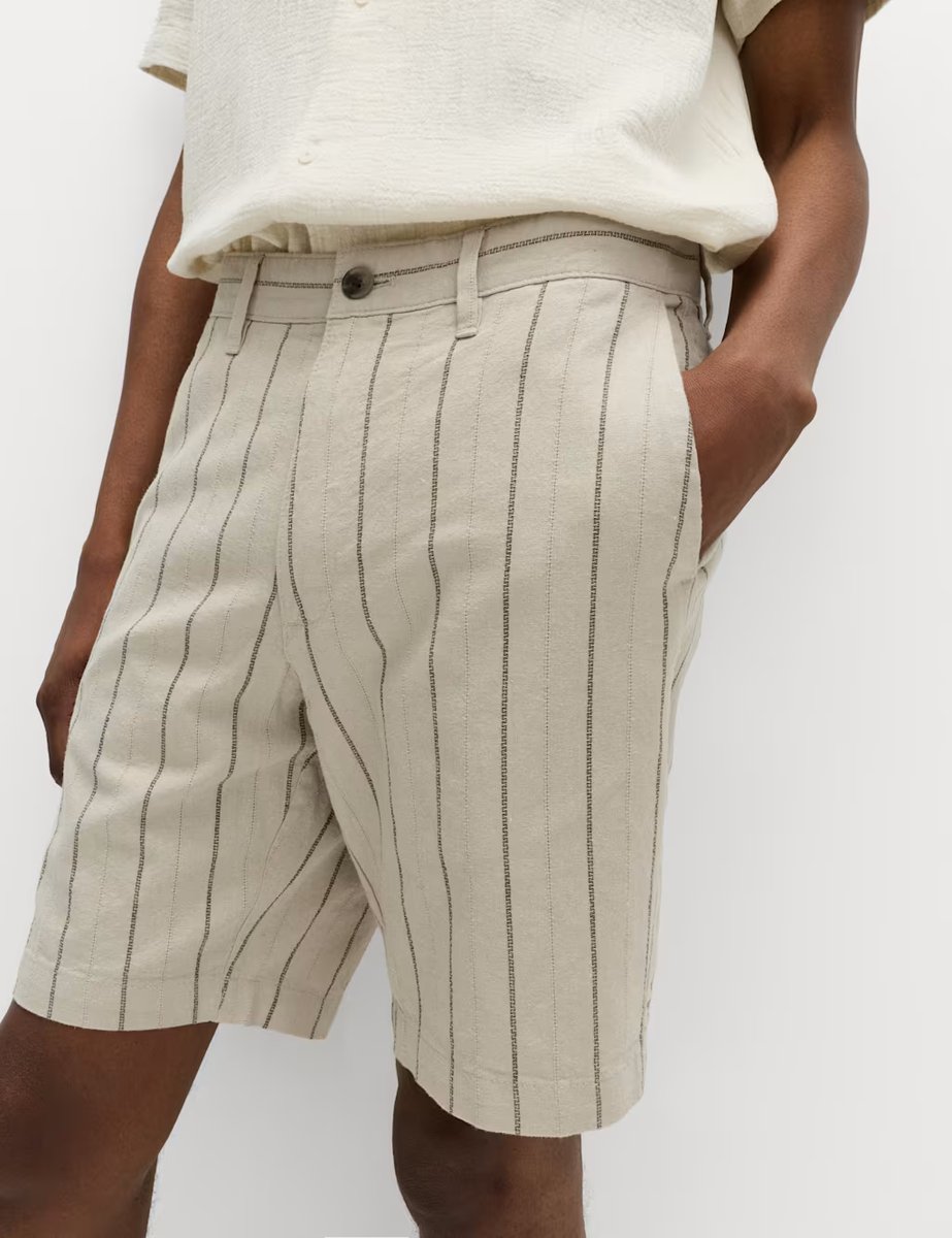 Marks & Spencer M&S Linen Blend Chino Shorts Stone/Khaki - 3