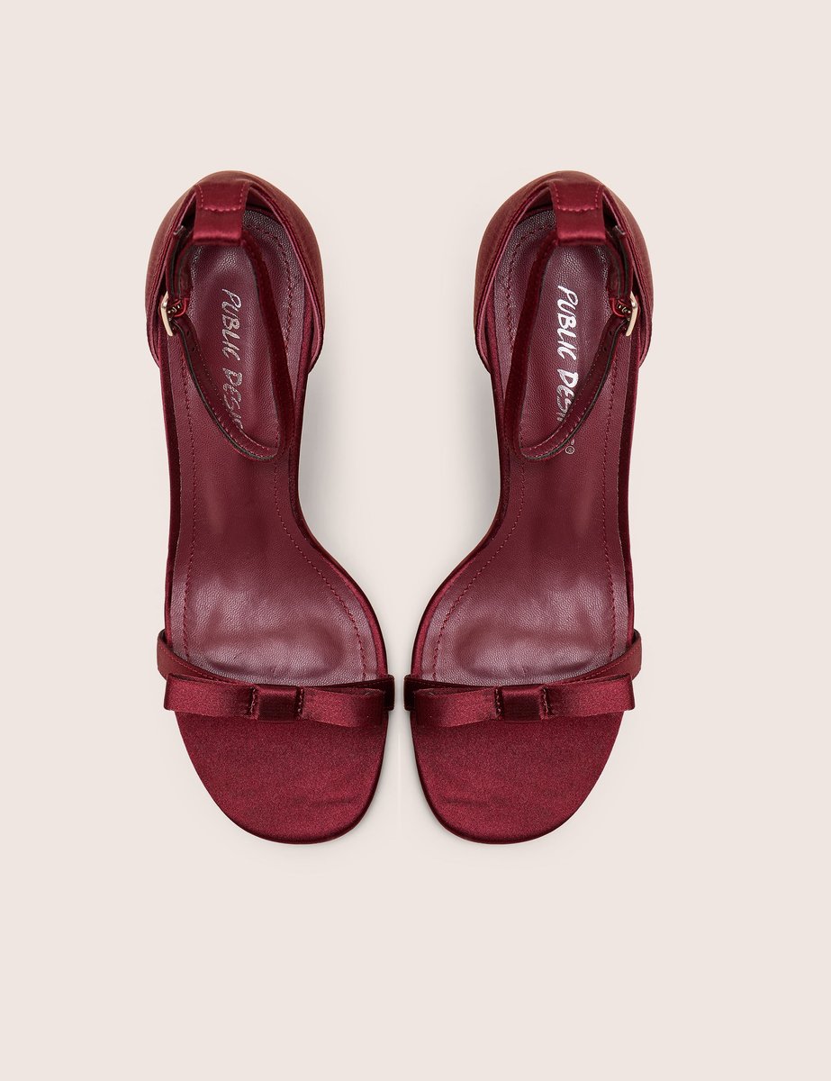 Public Desire Novie Burgundy Ankle Strap Bow Detail Heels - 2