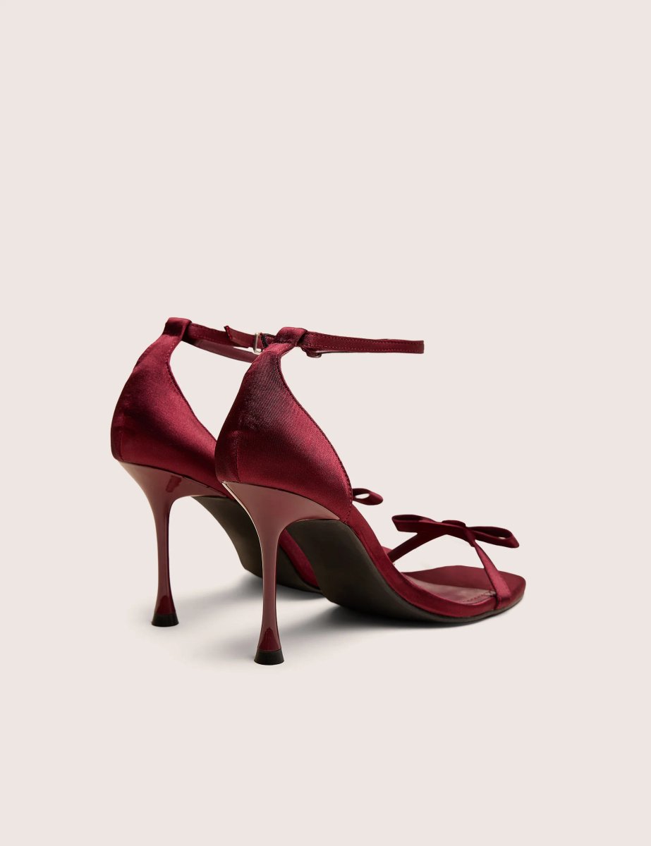 Public Desire Novie Burgundy Ankle Strap Bow Detail Heels - 3