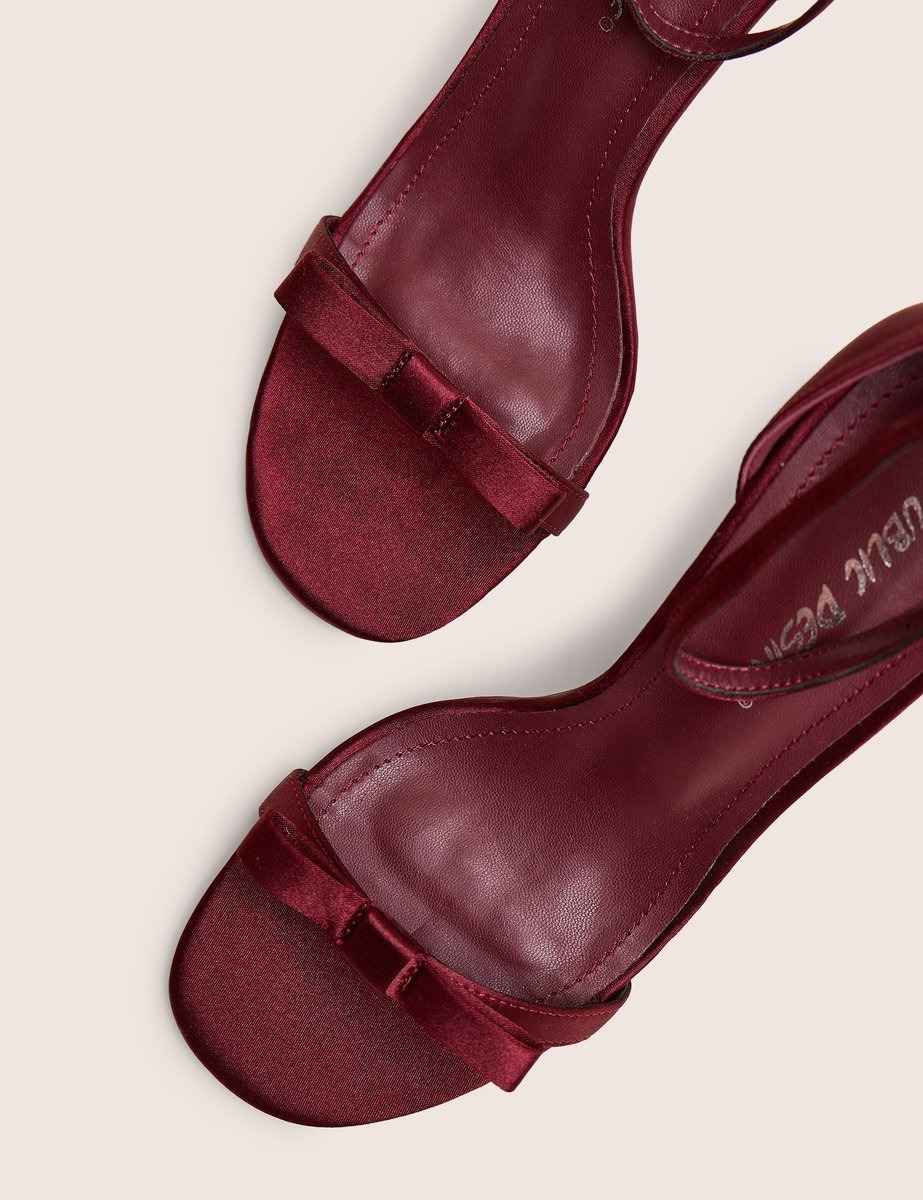 Public Desire Novie Burgundy Ankle Strap Bow Detail Heels - 4